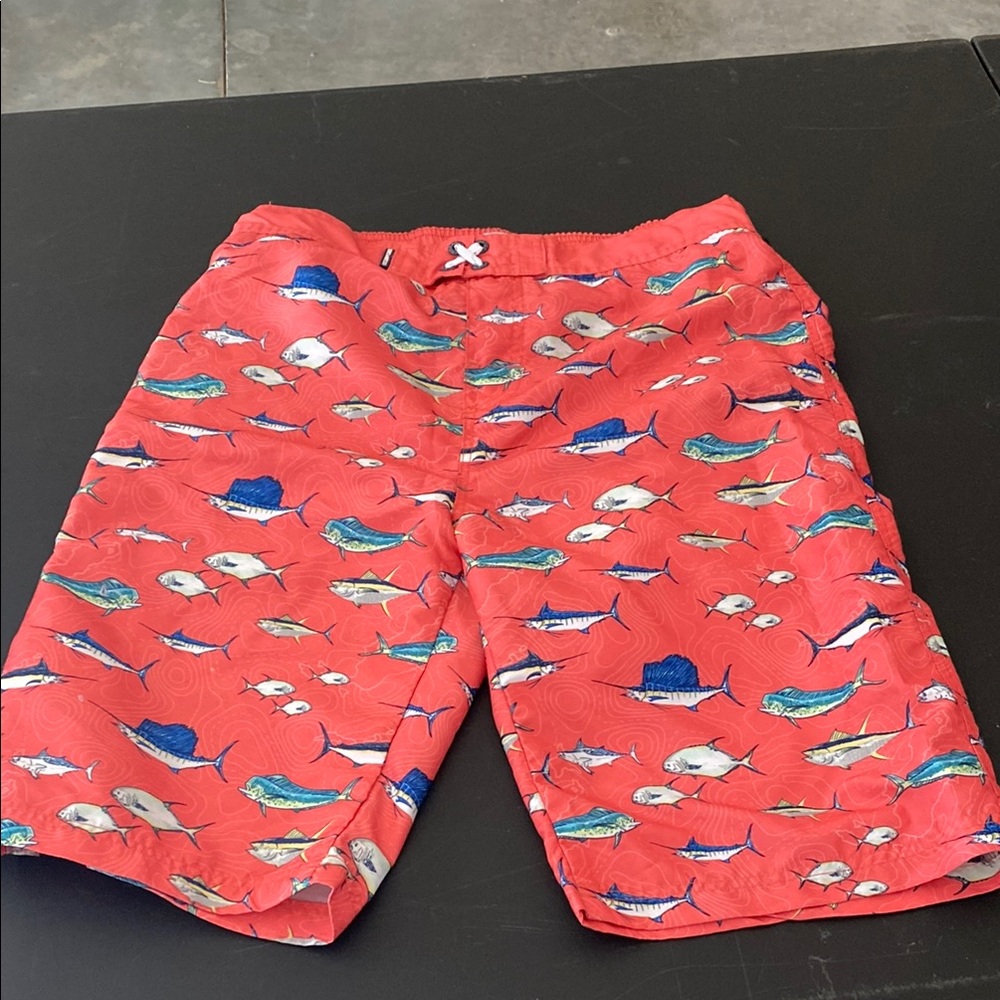 Red Fish Print Swim Shorts